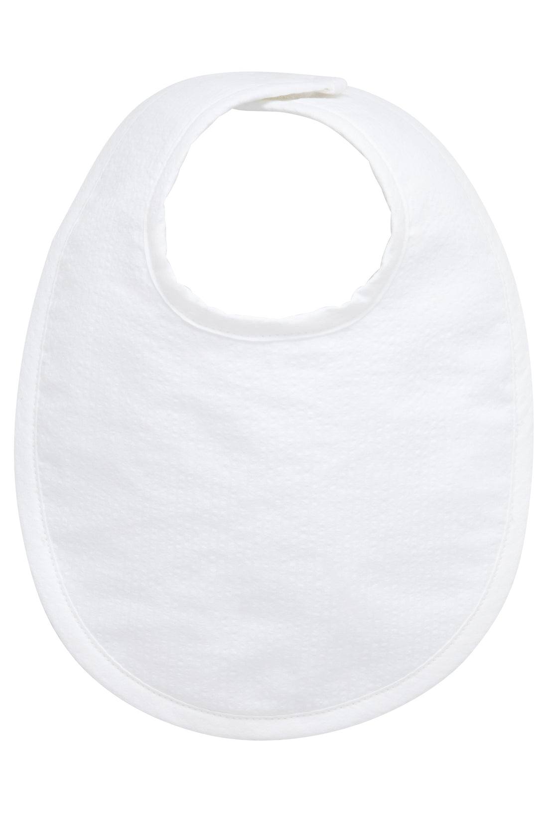 Cotton pique and terry bib with white seersucker stripe trim, 3 Marthas