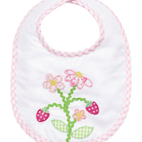 Baby bib with strawberry floral design on a white background, 3 Marthas