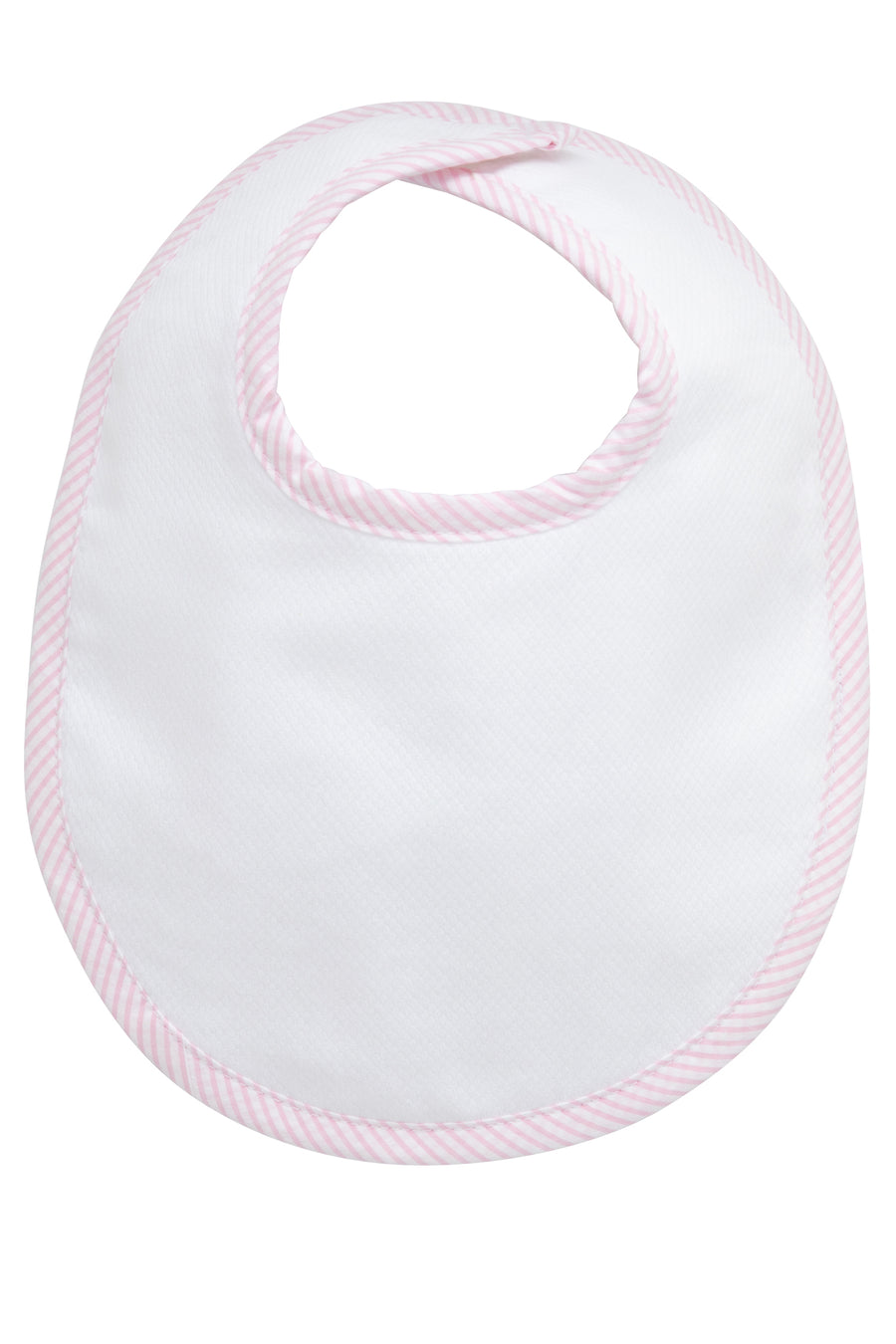 Cotton pique and terry bib with pink seersucker stripe trim, 3 Marthas