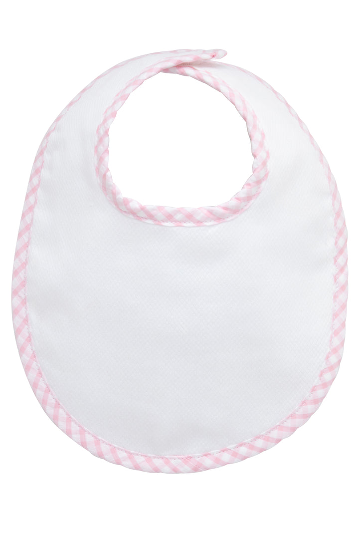 Cotton pique and terry bib with pink gingham check trim, 3 Marthas