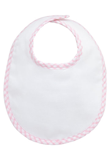 Cotton pique and terry bib with pink gingham check trim, 3 Marthas
