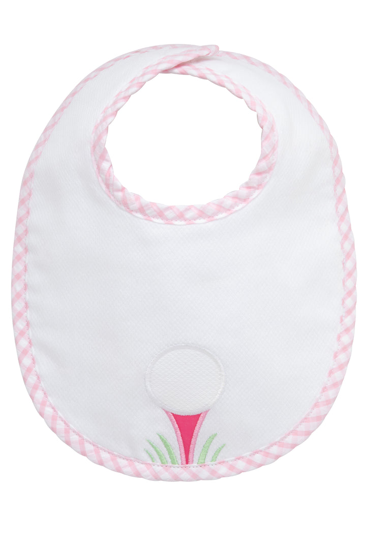 Cotton pique and terry bib with golf ball and pink tee applique, 3 Marthas