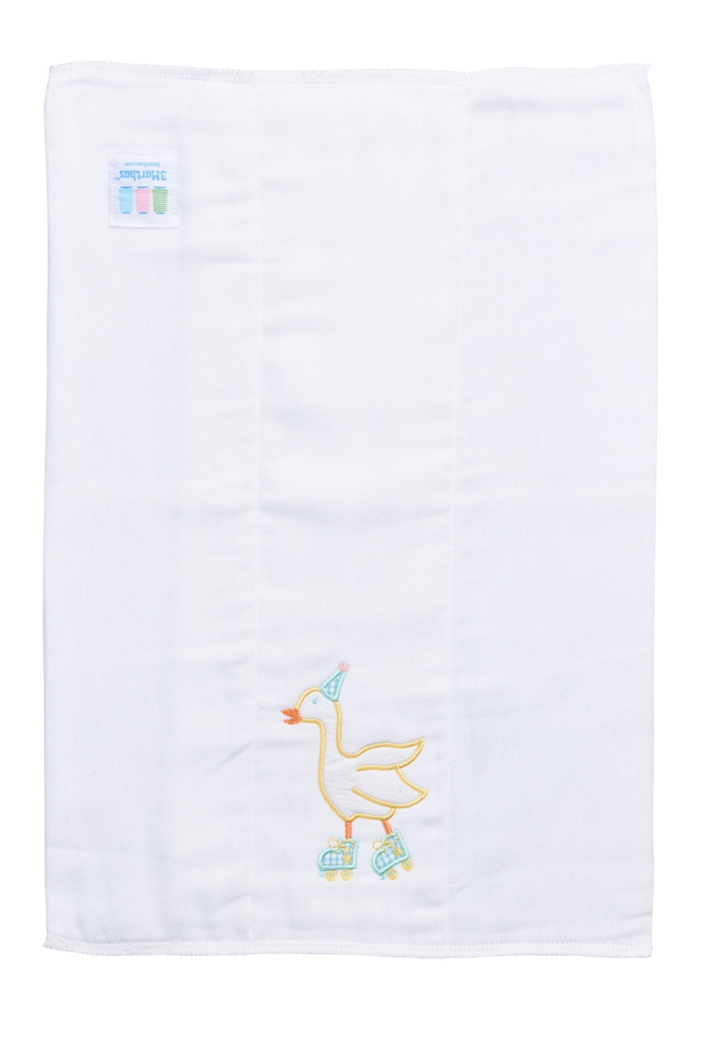 Cotton burp cloth for baby with goose on skates applique, 3 Marthas
