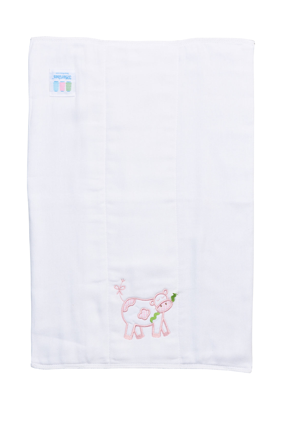 Cotton burp cloth for baby with pink cow applique, 3 Marthas