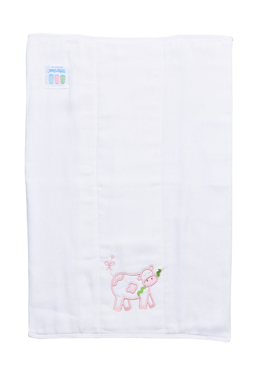 Cotton burp cloth for baby with pink cow applique, 3 Marthas