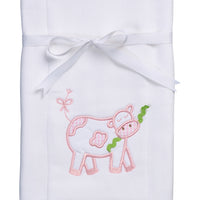 Cotton burp cloth for baby with pink cow applique, 3 Marthas