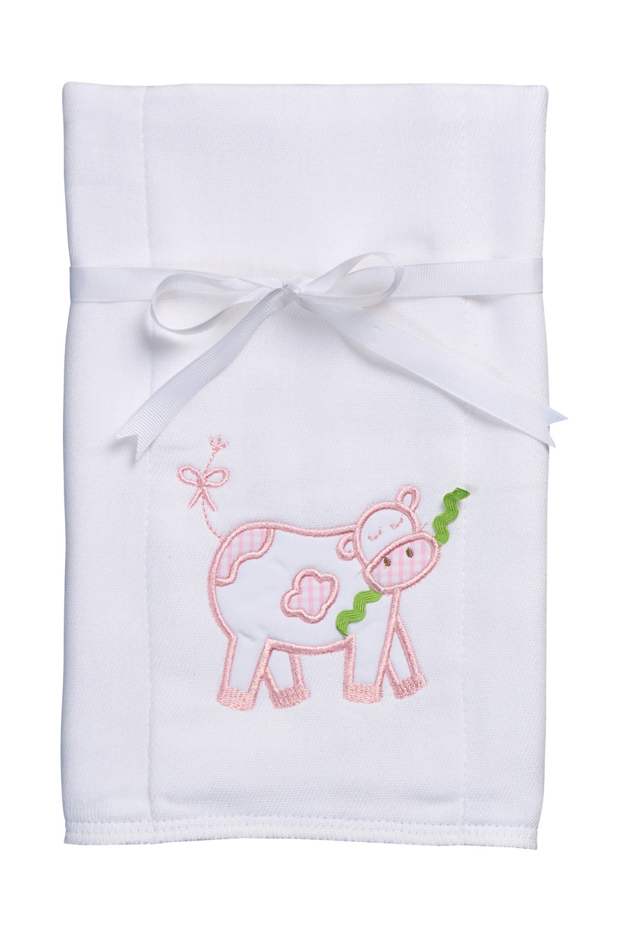 Cotton burp cloth for baby with pink cow applique, 3 Marthas