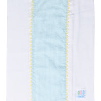 Cotton burp cloth for baby with aqua stripe fabric and yellow ric rac trim, 3 Marthas