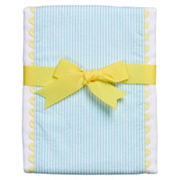 Cotton burp cloth for baby with aqua stripe fabric and yellow ric rac trim, 3 Marthas