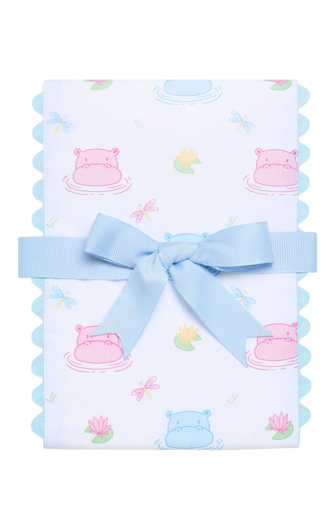 Hippo Fancy Fabric Burp, Blue