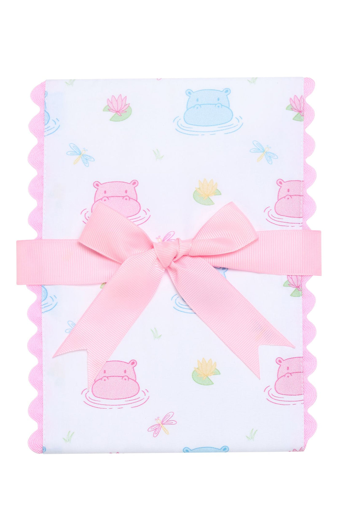 Hippo Fancy Fabric Burp, Pink