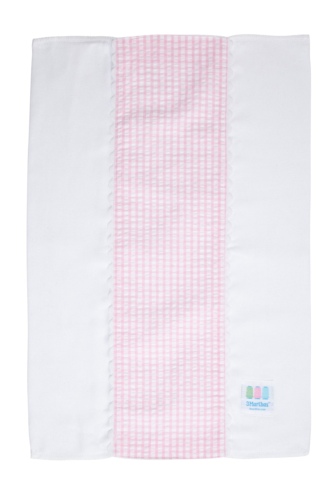 Cotton burp cloth for baby with pink gingham check print fabric and white ric rac trim, 3 Marthas