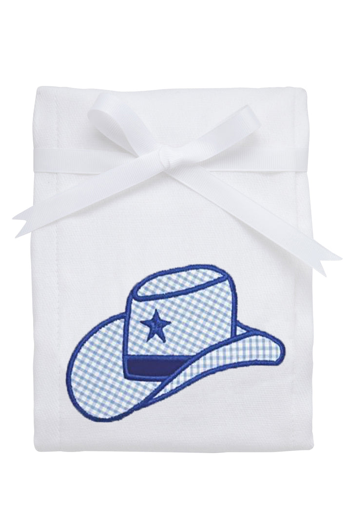 Cotton burp cloth for baby with cowboy hat applique, 3 Marthas