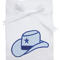 Cotton burp cloth for baby with cowboy hat applique, 3 Marthas