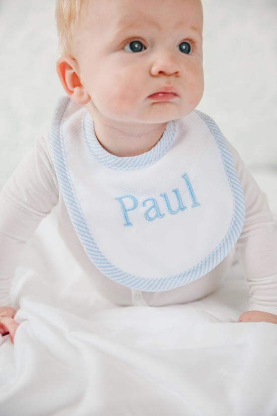 Seersucker Stripe Drooler Bib & Burp Set