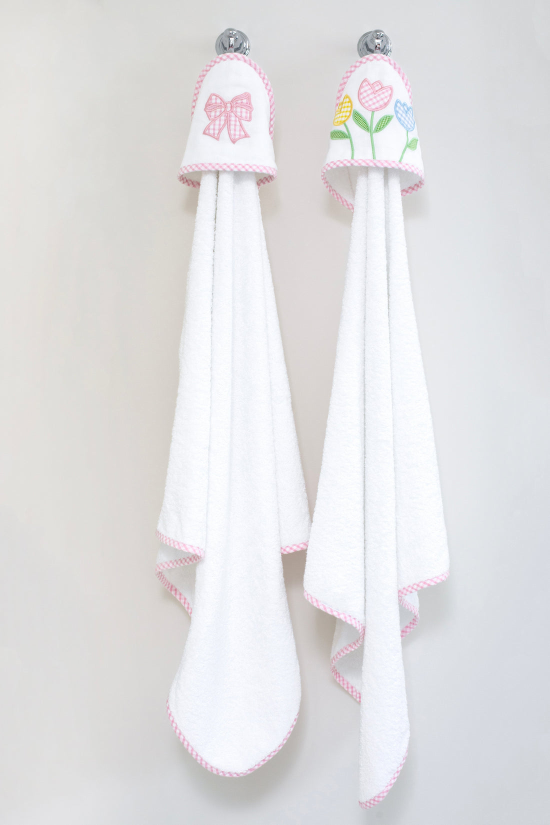 3 Marthas pink bow and tulip applique terrycloth hooded towels for girls 