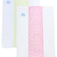 Two cotton burp cloths for baby with pink cow and green stripe fabric, 3 Marthas