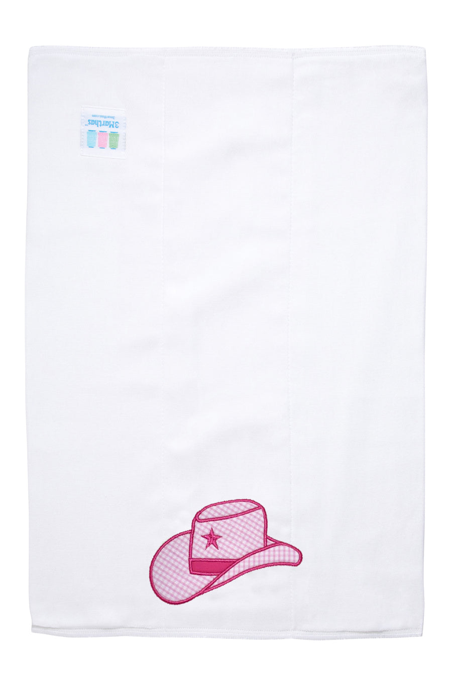 Cotton burp cloth for baby with cowgirl hat applique, 3 Marthas