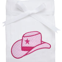 Cotton burp cloth for baby with cowgirl hat applique, 3 Marthas
