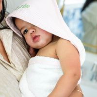 3 Marthas white terrycloth hooded towel with pink seersucker striped hood and pink trim for girls 
