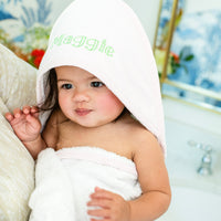 3 Marthas white terrycloth hooded towel with pink seersucker striped hood and pink trim for girls 