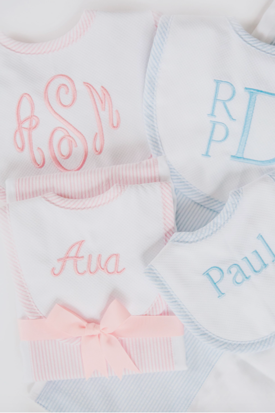 Seersucker Stripe Drooler Bib & Burp Set